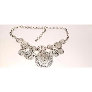 VTG Ruby Road Silver-Tone Statement Necklace with Hammered Discs